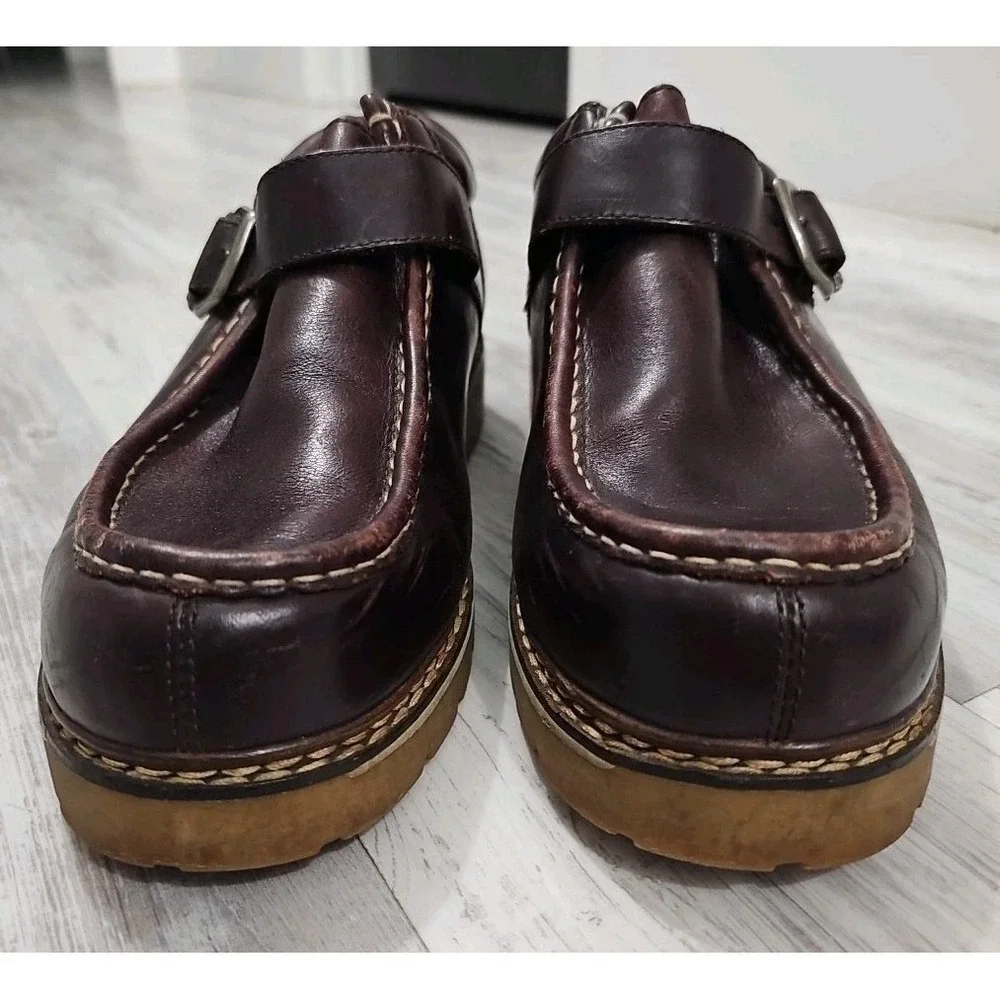 Lugz MRSL645 Men's Burgundy Brown Leather Monk Strap Moc Toe Loafers Size 12 Y2K